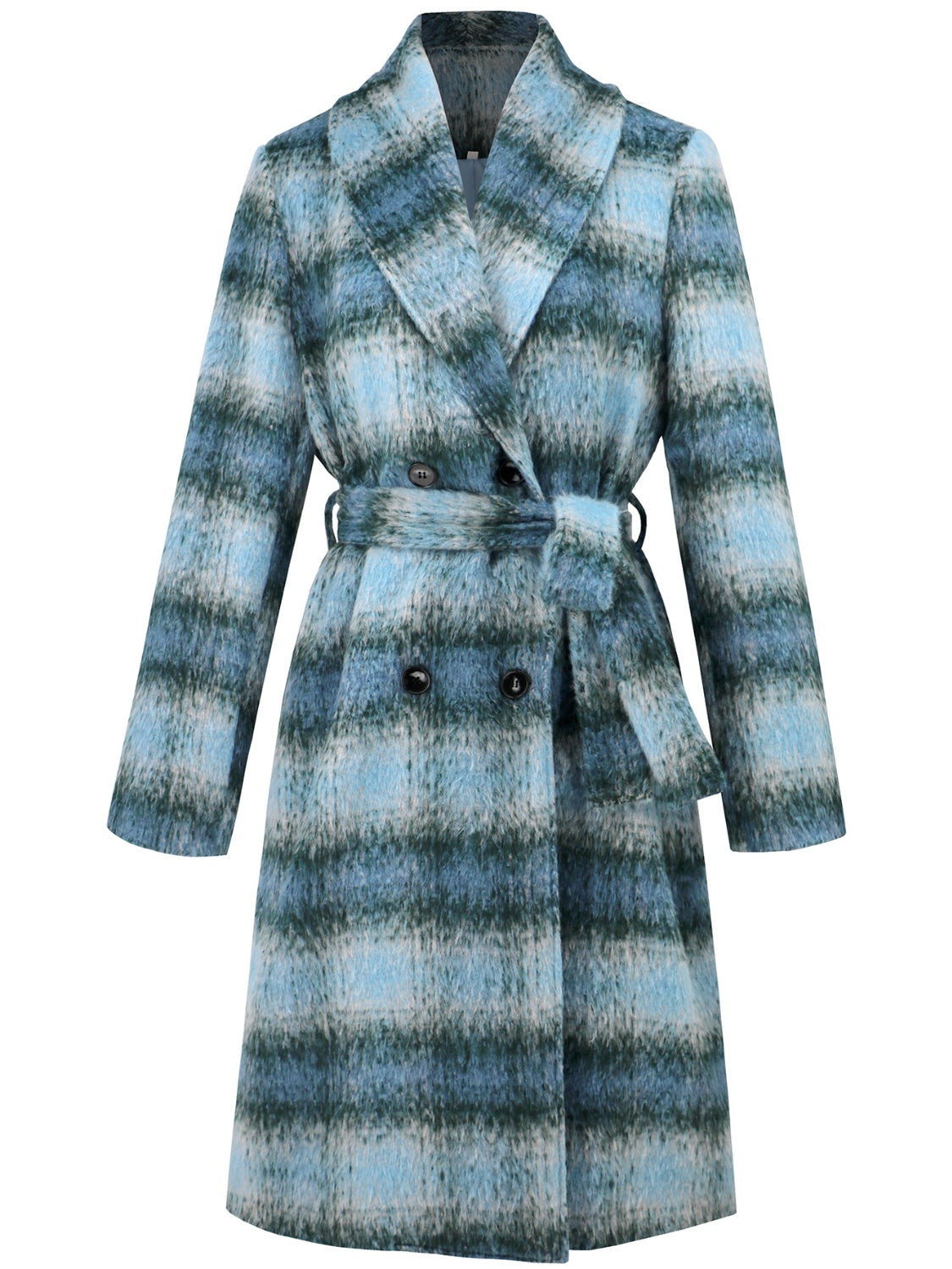 Hazel Blues® |  Plaid Tie Waist Long Sleeve Coat