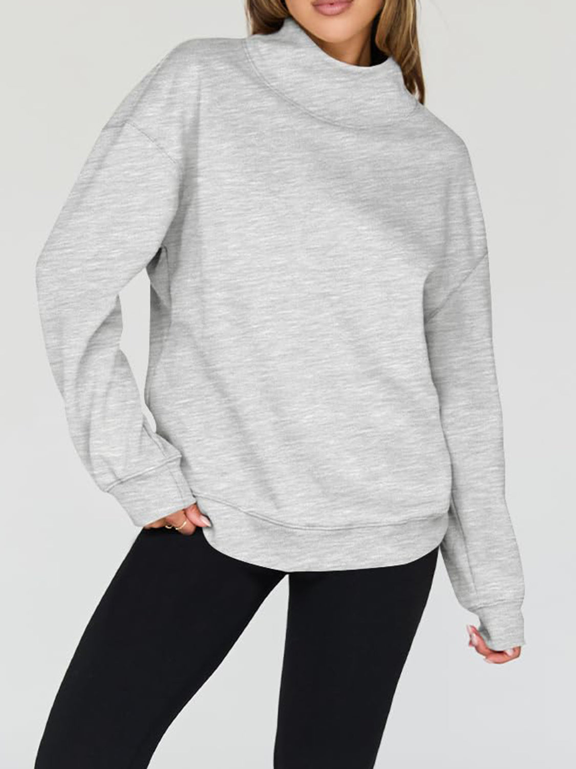 Hazel Blues® |  Mock Neck Drop Shoulder Long Sleeve Sweatshirt