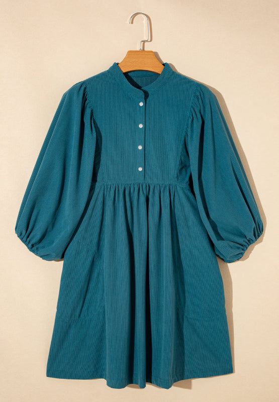 Hazel Blues® |  Corduroy Quarter Snap Three-Quarter Sleeve Dress