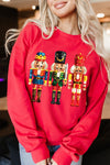 Hazel Blues® |  Red Christmas Metallic Nutcracker Graphic Crew Neck Sweatshirt