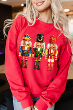 Hazel Blues® |  Red Christmas Metallic Nutcracker Graphic Crew Neck Sweatshirt