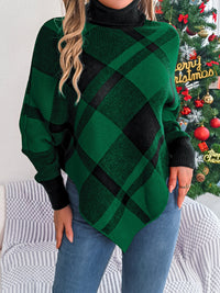 Hazel Blues® |  Plaid Turtleneck Batwing Sleeve Sweater