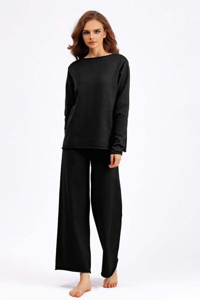 Hazel Blues® |  Basic Bae Rolled Round Neck Top and Pants Sweater Set