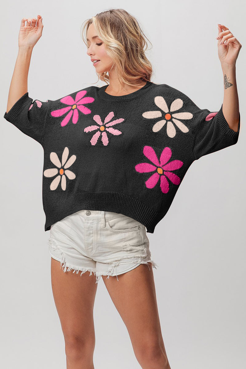 Hazel Blues® |  BiBi Floral Pattern Cropped Sweater