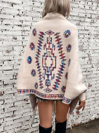 Hazel Blues® |  Fringe Geometric Open Front Long Sleeve Cape