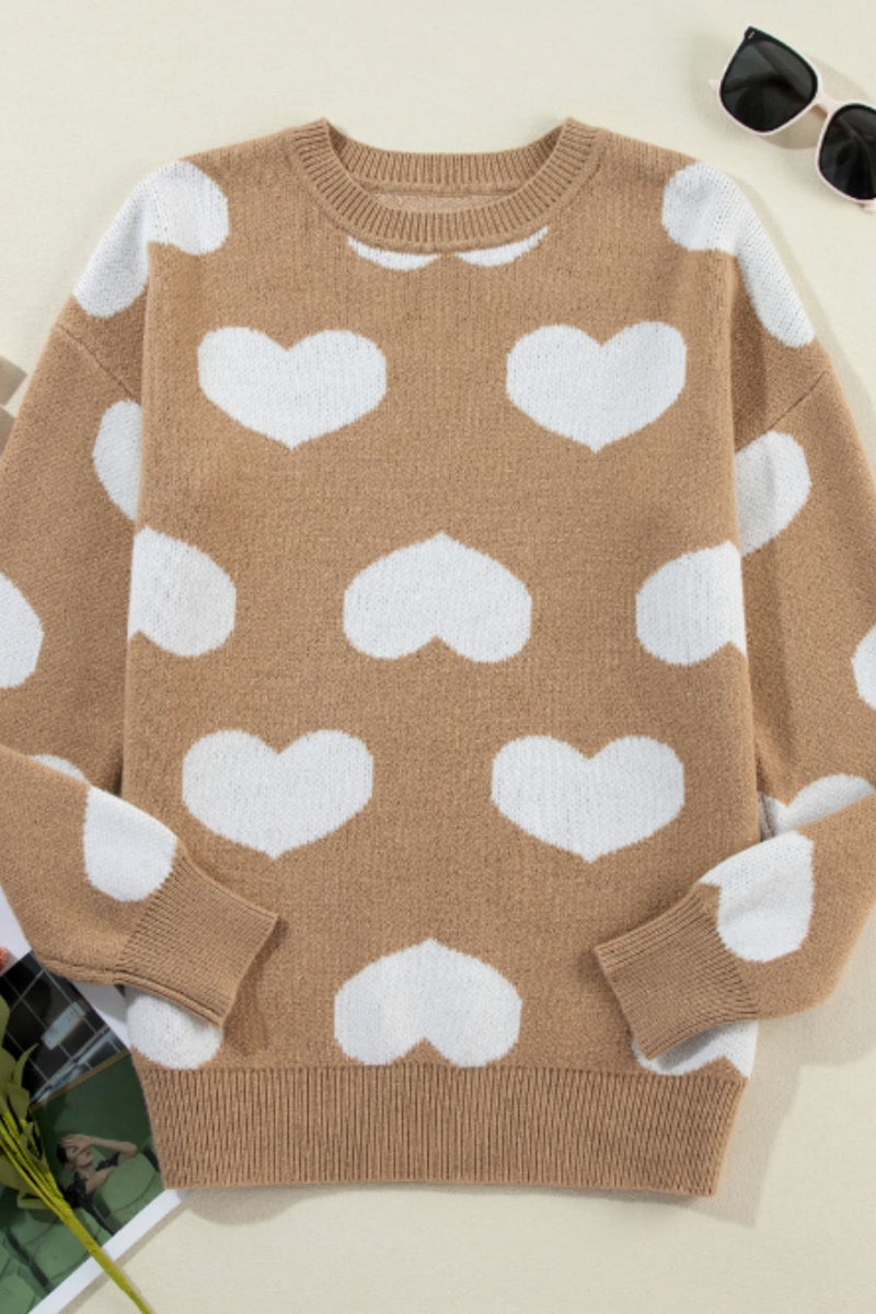 Hazel Blues® |  Heart Round Neck Long Sleeve Sweater