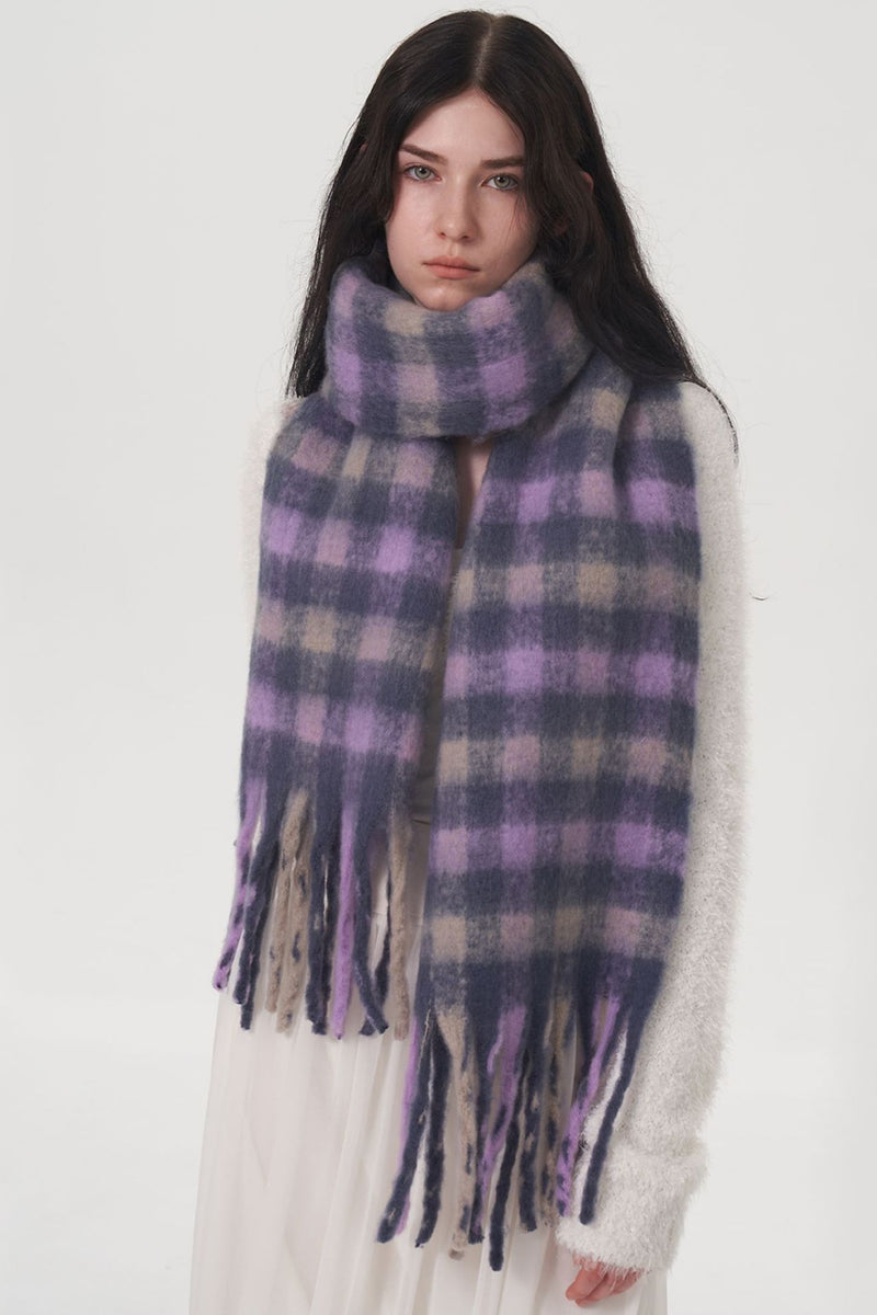 Hazel Blues® |  Fringe Plaid Polyester Scarf