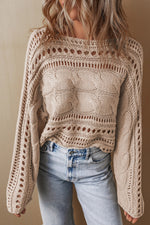 Hazel Blues® |  Cable-Knit Openwork Long Sleeve Sweater