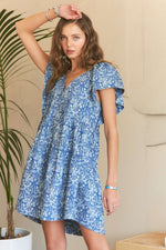 Hazel Blues® |  ADORA Printed V-Neck Ruffle Sleeve Mini Dress