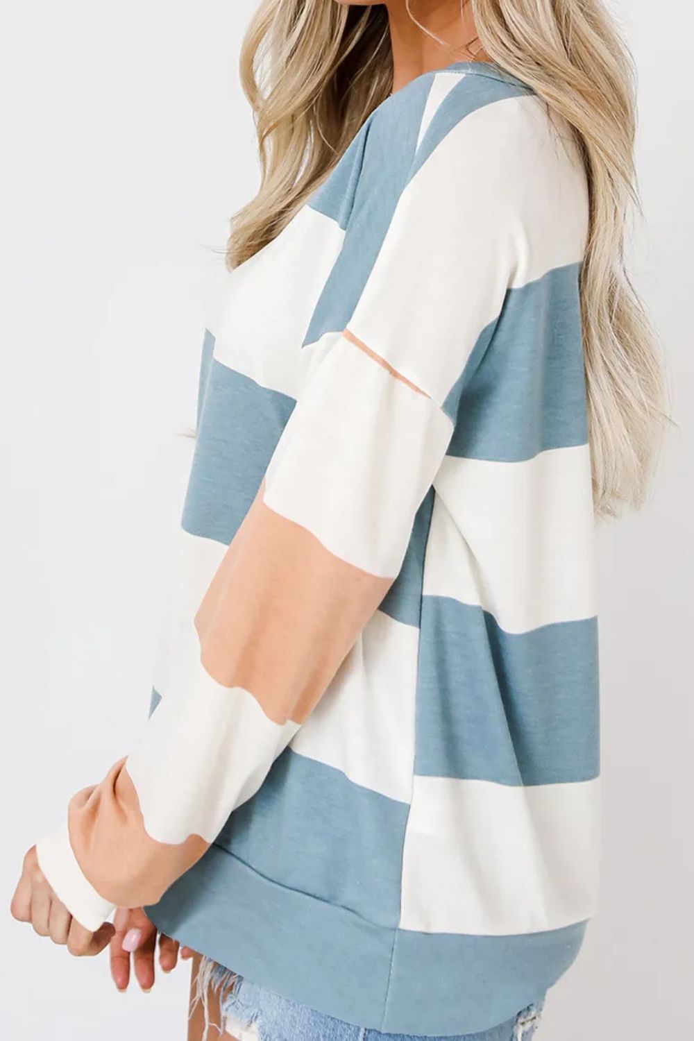 Hazel Blues® |  Contrast Color Block Round Neck Long Sleeve Top