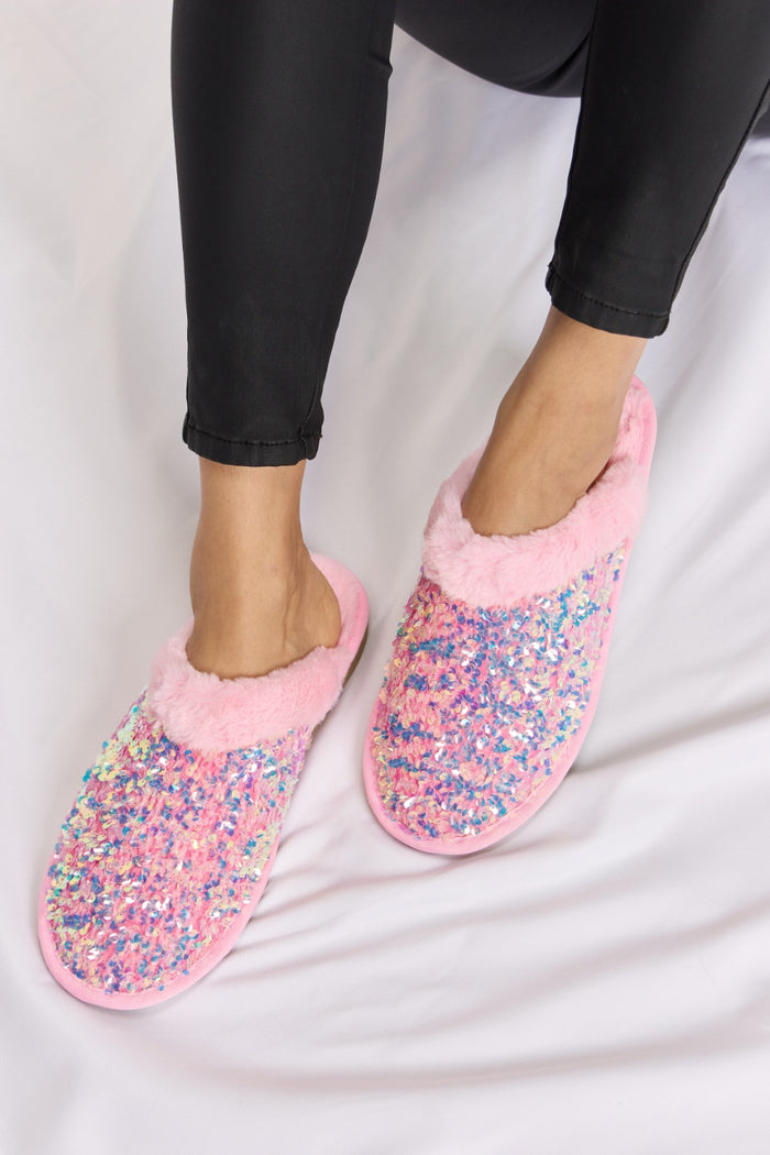 Hazel Blues® |  Forever Link Sequin Plush Round Toe Slippers