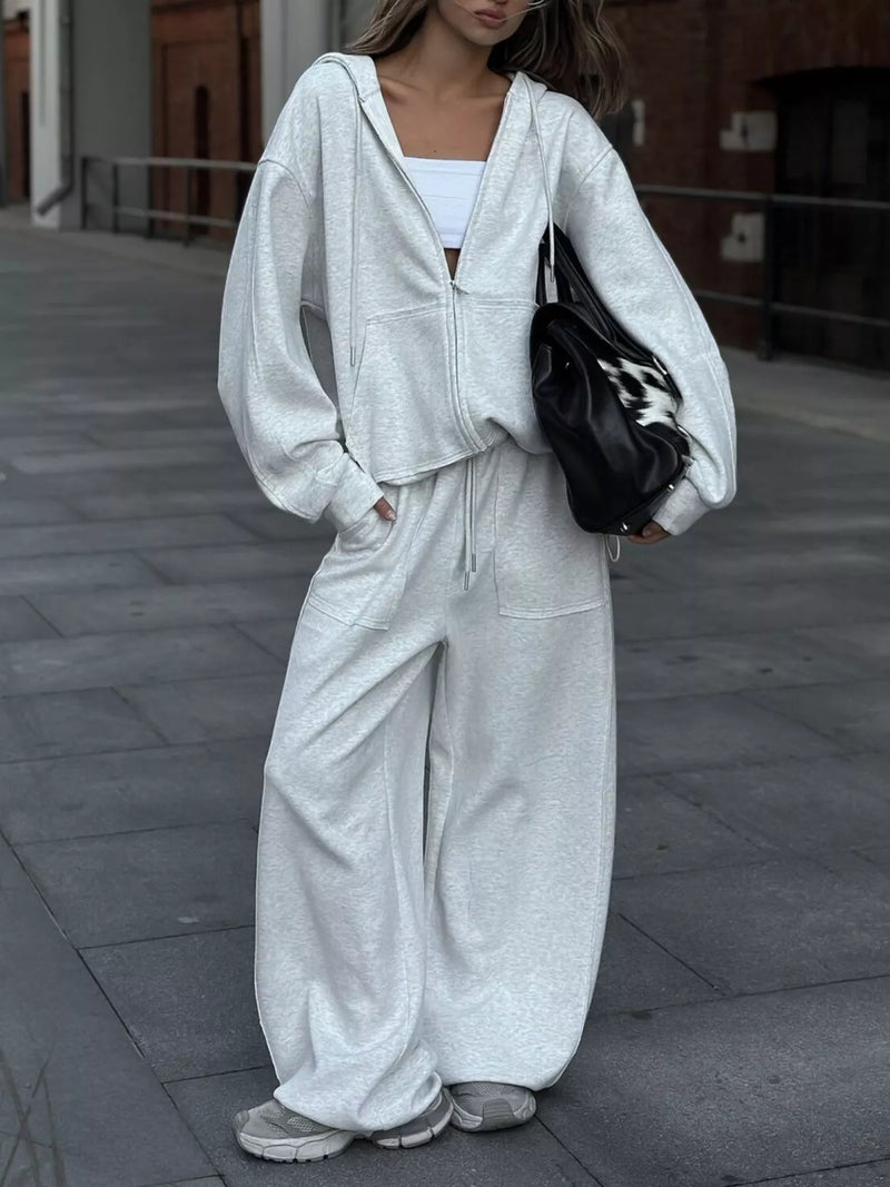 Oversized Zip-Up Hoodie and Wide-Leg Pants Set – Hazel Blues®
