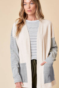 Hazel Blues® |  Open Front Long Sleeve Striped Cardigan with Pockets