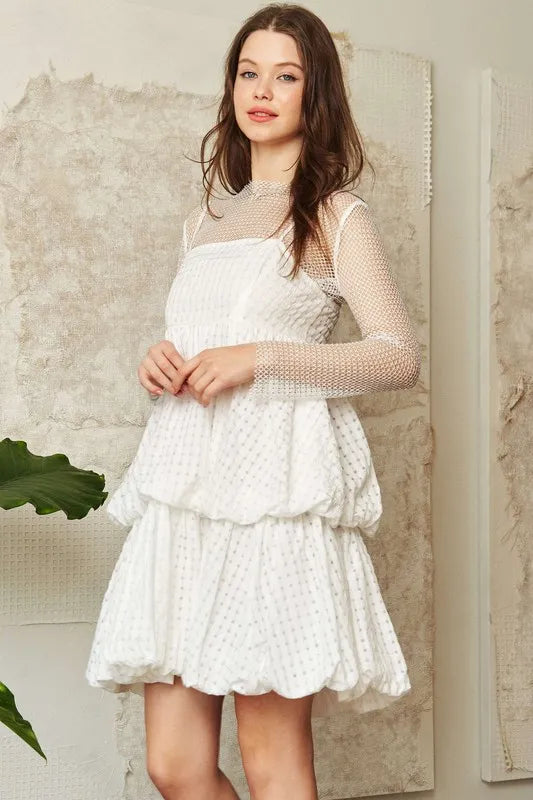 Montret Davi & Dani Checker Print Side Pockets Textured Mini Dress White / M