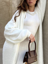 Fuzzy Open Front Solid Color Cardigan