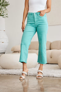 Hazel Blues® |  RFM Crop Chloe Tummy Control High Waist Raw Hem Jeans