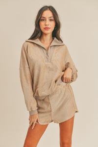 Hazel Blues® |  MABLE Corduroy Half Zip Top and Shorts Set