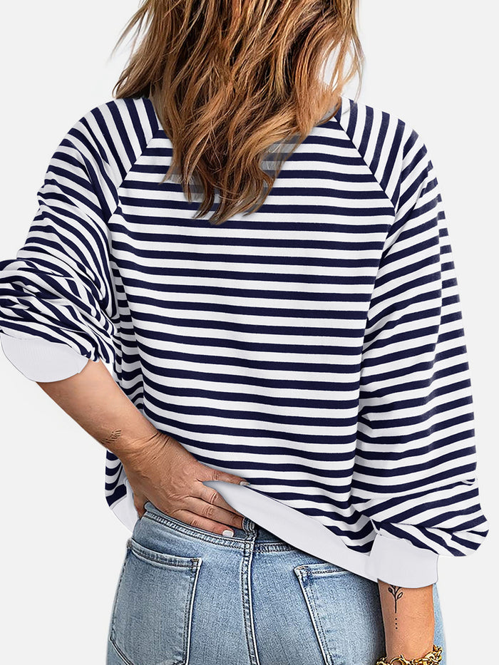 Hazel Blues® |  Striped Zip Up Long Sleeve Sweatshirt