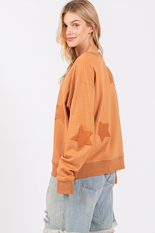 Hazel Blues® |  SAGE + FIG Star Patch Long Sleeve Sweatshirt