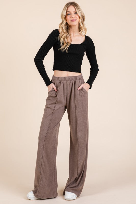 Hazel Blues® |  BOMBOM Elastic Waist Wide Leg Pants with Pockets