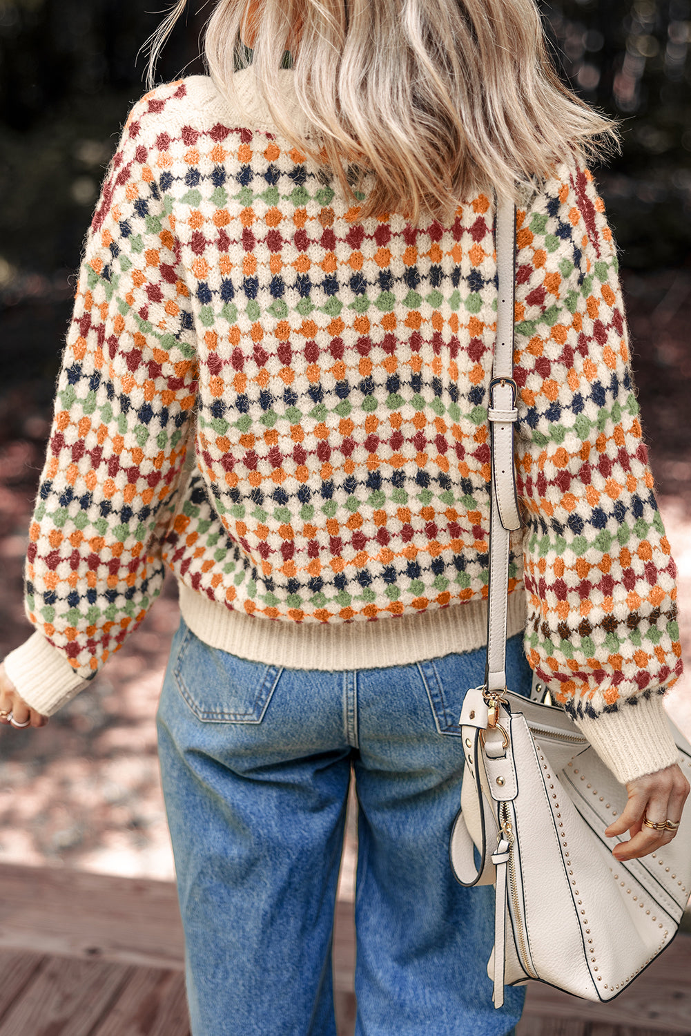 Multicolour Dotty Pattern Knit Button Front V-Neck Sweater Cardigan