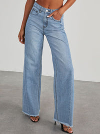 Hazel Blues® |  Raw Hem Wide Leg Jeans with Pockets