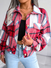 Hazel Blues® |  Plaid Collared Neck Long Sleeve Jacket