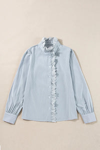 Hazel Blues® |  Lace Detail Striped Mock Neck Long Sleeve Shirt