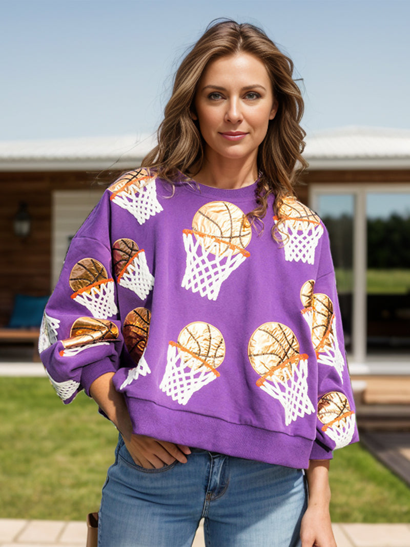 Hazel Blues® |  Basketball Round Neck Long Sleeve Sweatshirt