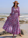 Hazel Blues® |  Printed Tie Neck Balloon Sleeve Maxi Dress