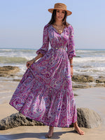 Hazel Blues® |  Printed Tie Neck Balloon Sleeve Maxi Dress