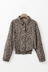 Hazel Blues® |  Asymmetrical Hem Collared Neck Leopard Jacket