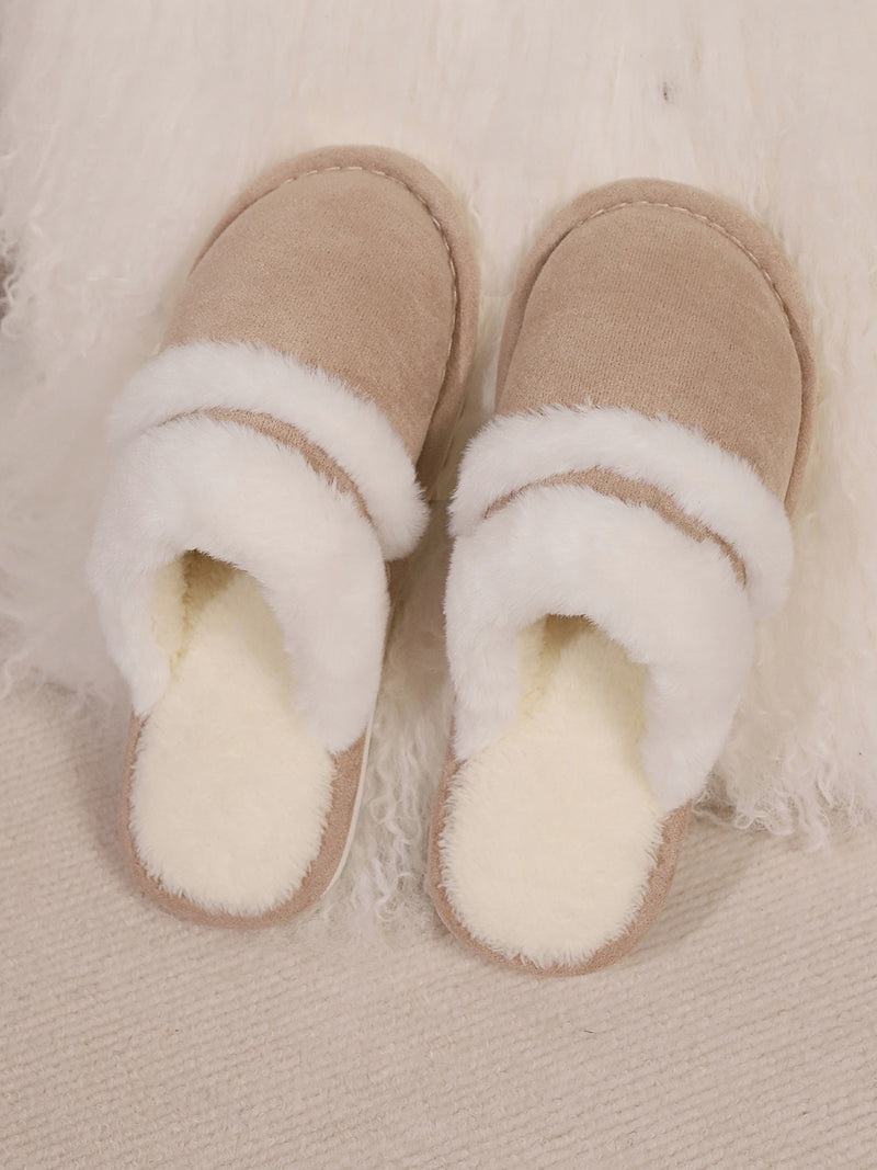 Hazel Blues® |  Contrast Faux Fur Round Toe Slippers