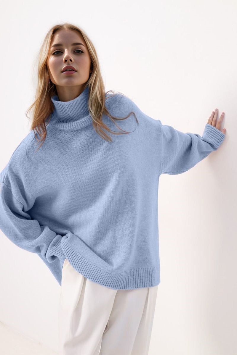 Hazel Blues® |  Basic Bae Side Slit Turtleneck Long Sleeve Sweater