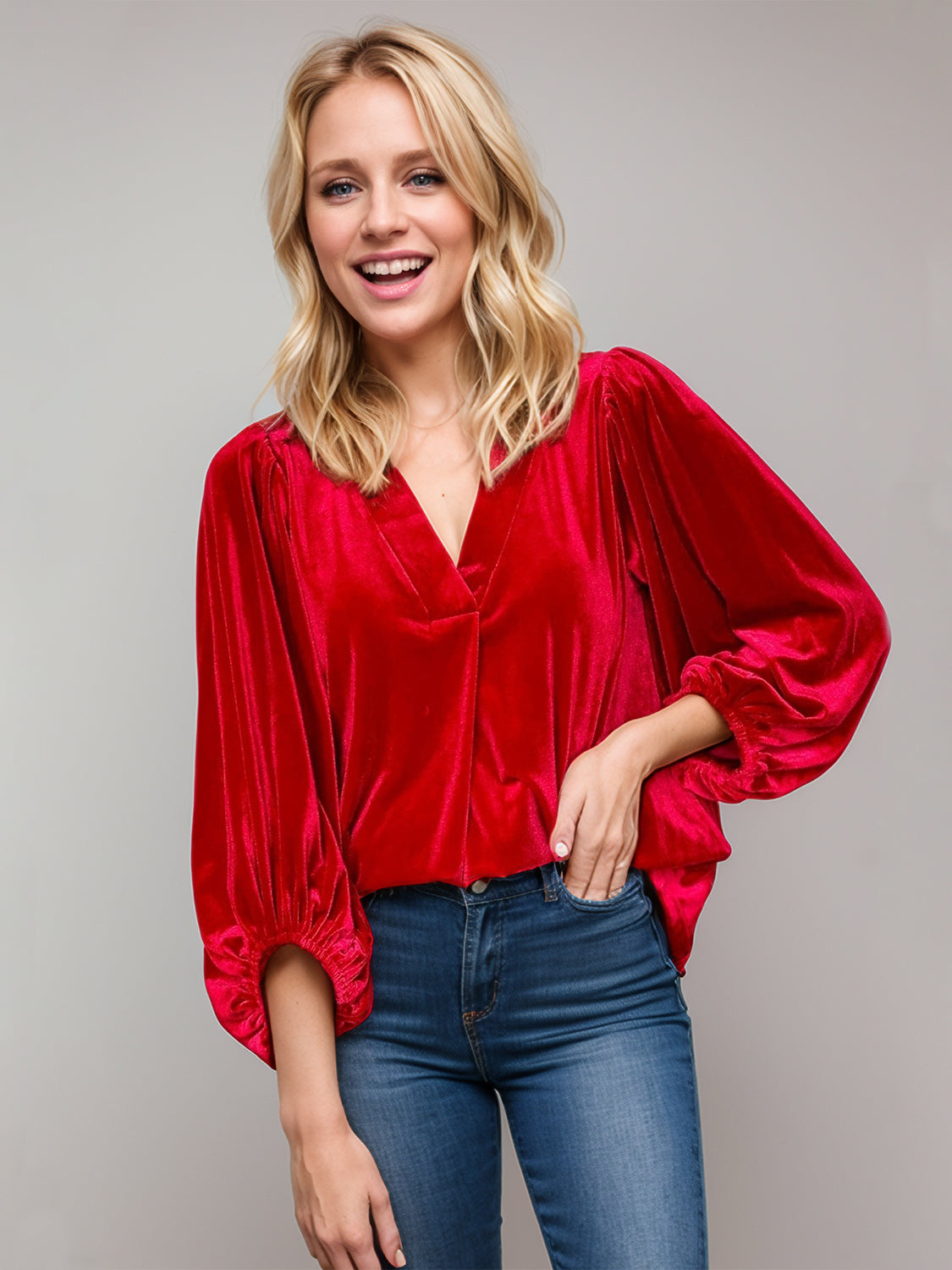 Hazel Blues® |  V-Neck Three-Quarter Sleeve Blouse