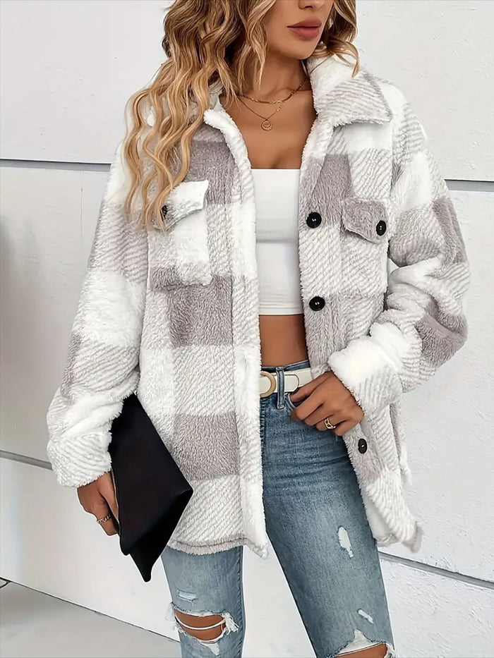 Hazel Blues® |  Plaid Dropped Shoulder Long Sleeve Plush Coat