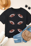 Hazel Blues® |  Black Sequin Football Patched Crewneck Loose T Shirt