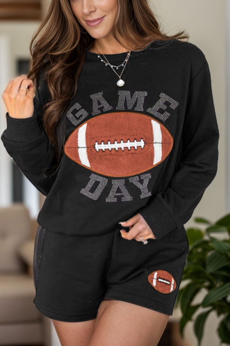 Hazel Blues® |  GAME DAY Football Round Neck Long Sleeve Top and Shorts Set