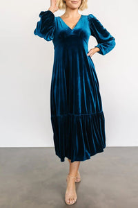 Hazel Blues® |  V-Neck Long Sleeve Midi Velvet Dress