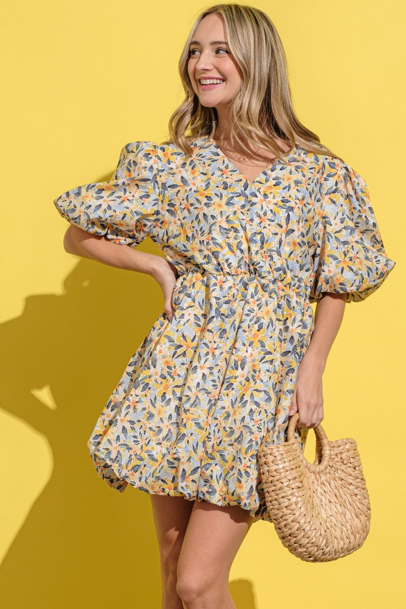 Hazel Blues® |  And The Why Floral Surplice Puff Sleeve Dress