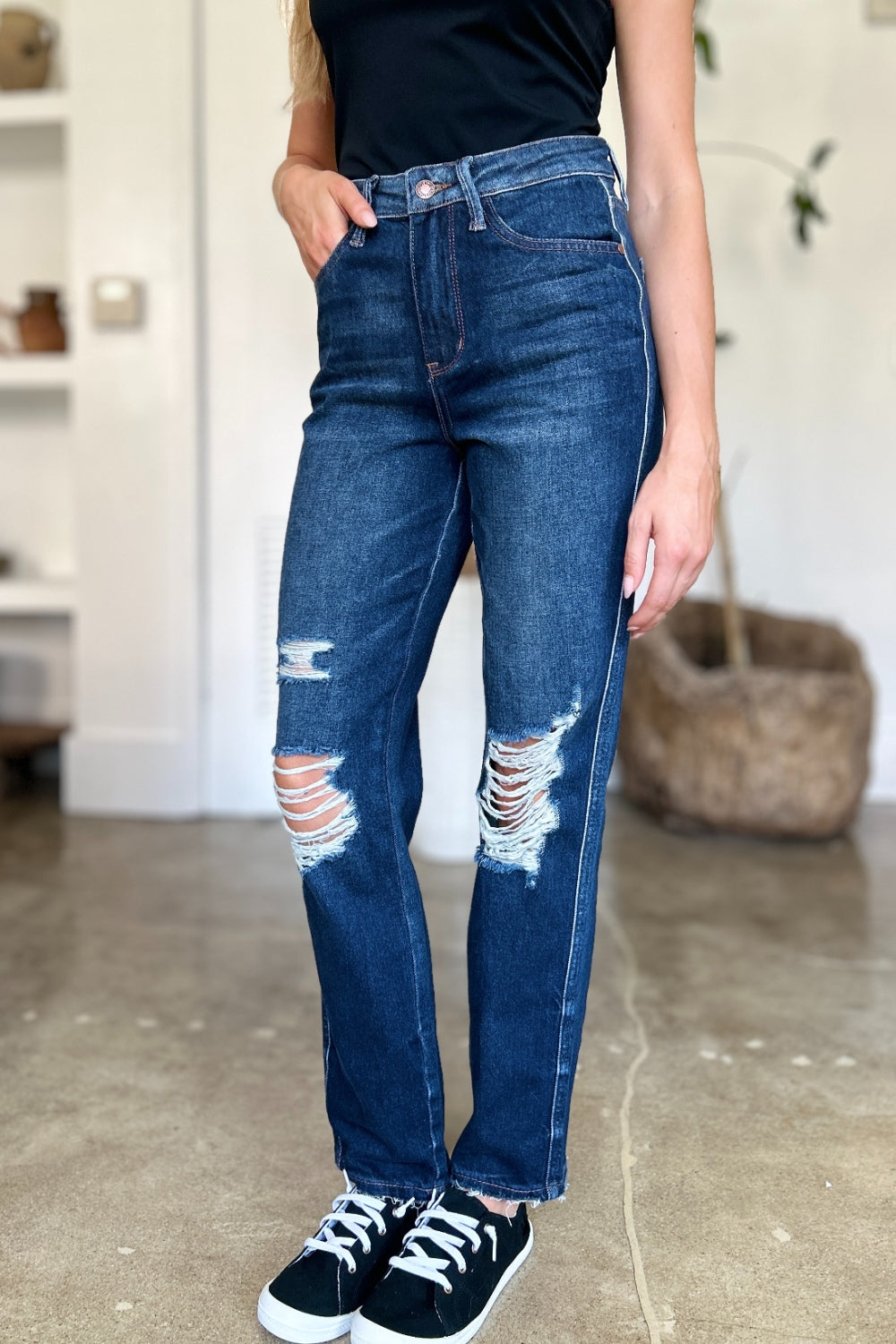 Hazel Blues® |  Judy Blue High Waist Rigid Magic Heavy Destroy Straight Jeans