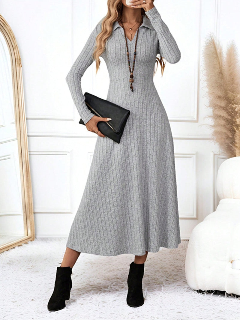 Hazel Blues® |  Ribbed Johnny Collar Long Sleeve Dress