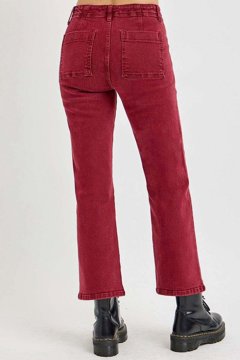 Hazel Blues® |  RISEN High Rise Straight Jeans with Patch Pockets