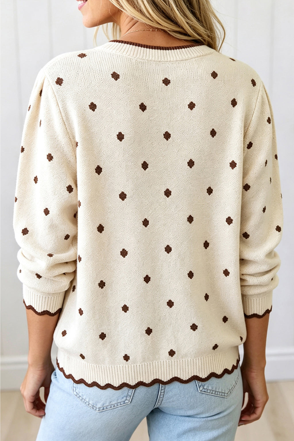 Maisie Jane Coffee Polka Dot Casual Shift Sweater