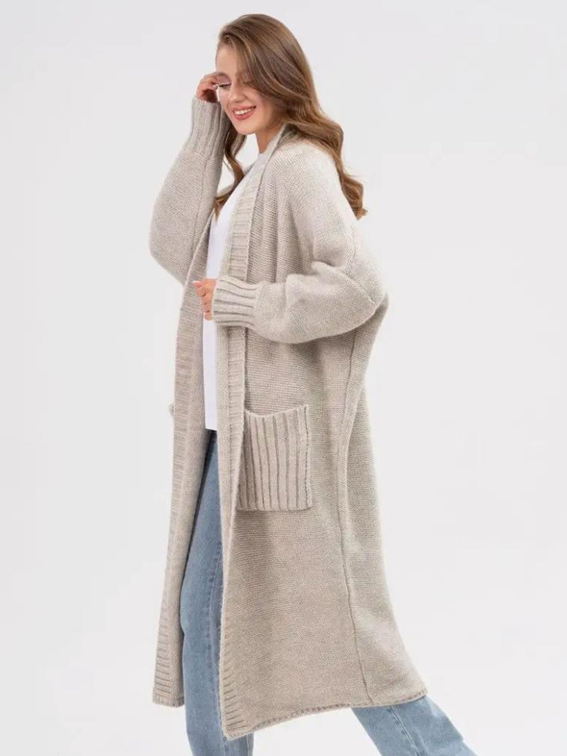 Hazel Blues® |  Pocketed Open Front Long Sleeve Longline Cardigan