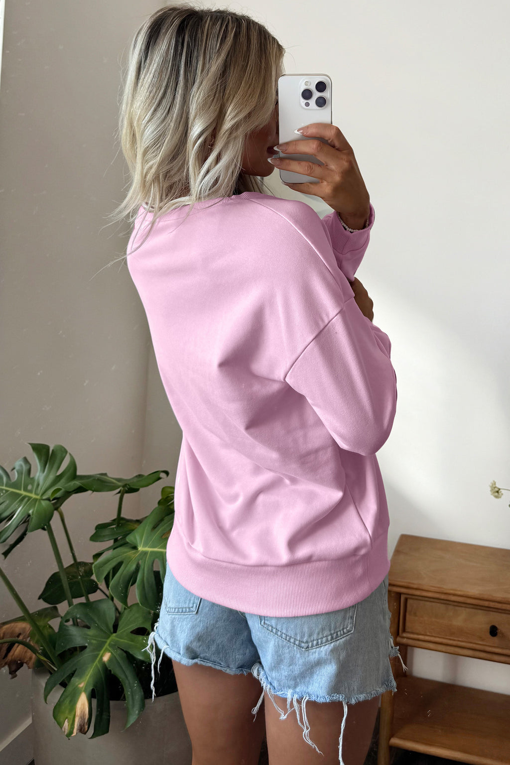 Patchwork Story Pink Floral Letter Sweatshirt