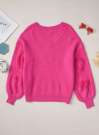 Pearl Trim Heart V-Neck Sweater