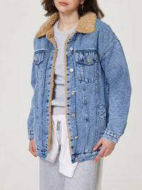 Hazel Blues® |  Button Up Collared Neck Plush Denim Jacket