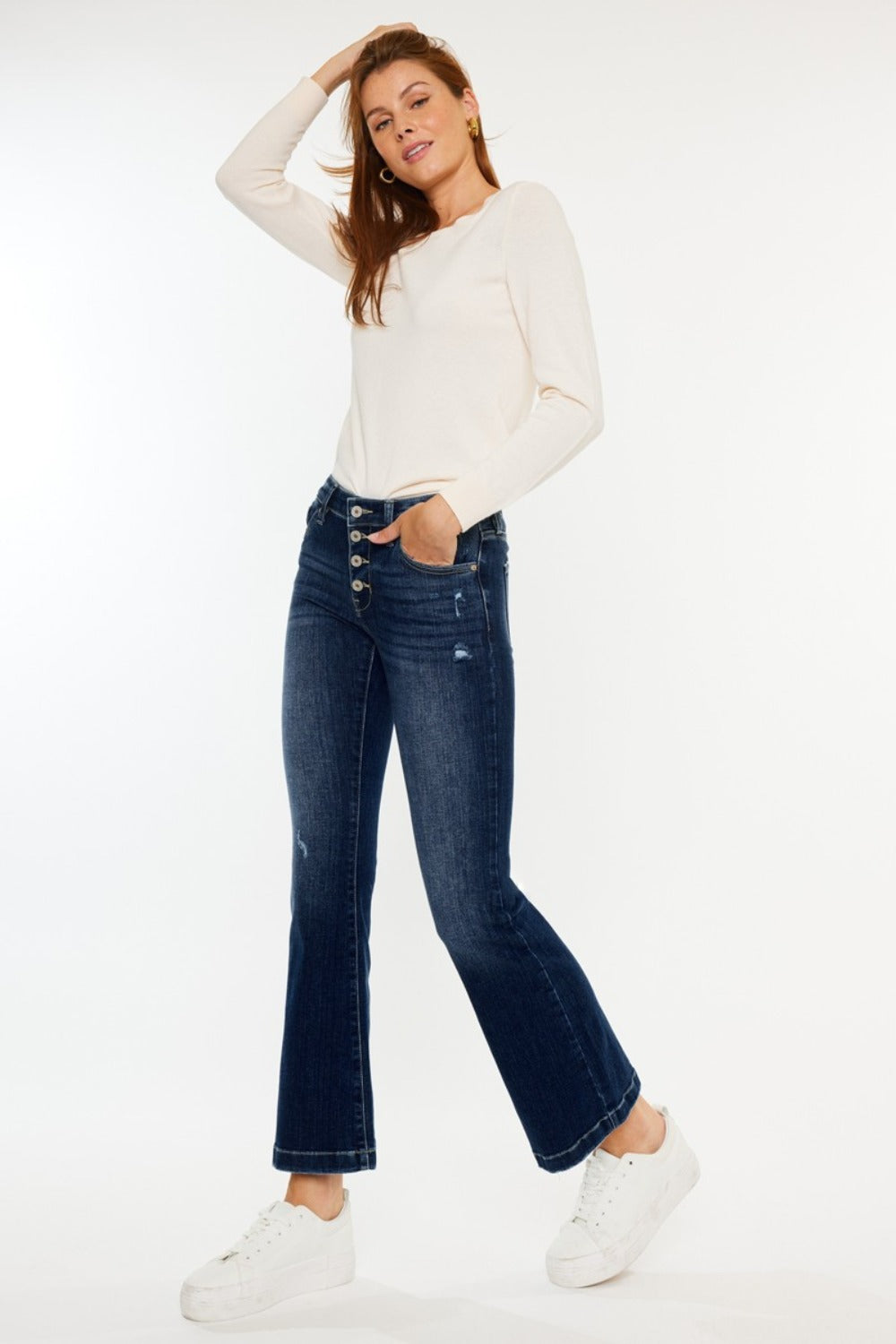 Hazel Blues® |  Kancan Mid Rise Button Fly Flare Jeans