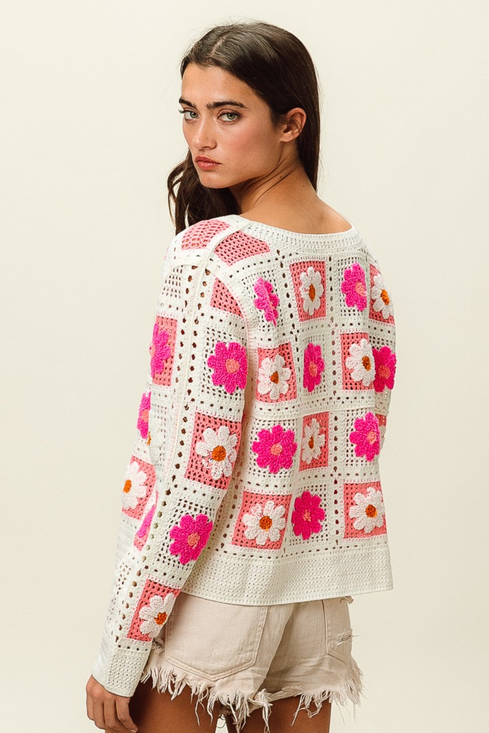 Hazel Blues® |  BiBi Flower Crochet Lace Button Up Cardigan